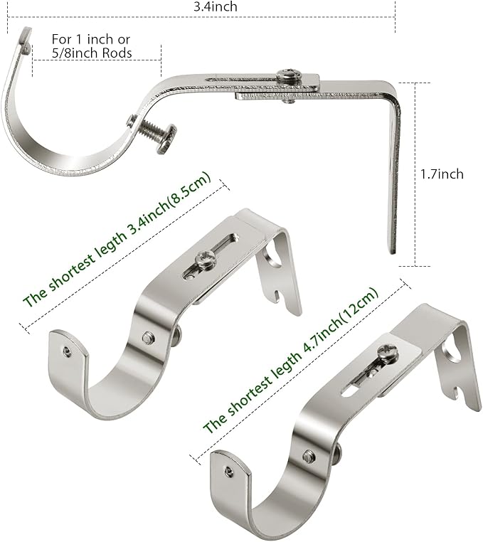 6 Pieces Curtain Rod Brackets General Adjustable Curtain Rod Holder Wall Bracket Hooks Outside Mounted Blinds Curtain Rod Bracket with Screws for 1 Inch Diameter Curtain Rod (Antique Silver)