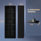 5 Tier Metal Curio Cabinets, 71" Tall Modern Bookshelf Cabinet with 4 Adjustable Shelves, Cabinet Display Case for Home Office, Living Room, Pantry, Assemble Required, Black