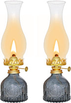Glass Oil Lamp 2Pack, Oil Lamps for Indoor Use - 11"x3" Gray Antique Kerosene Lamp, Outdoor Oil Lamp, Beautifully Carved Vintage Oil Lamp for Home Decor, Tabletop, Emergency Lighting & Props