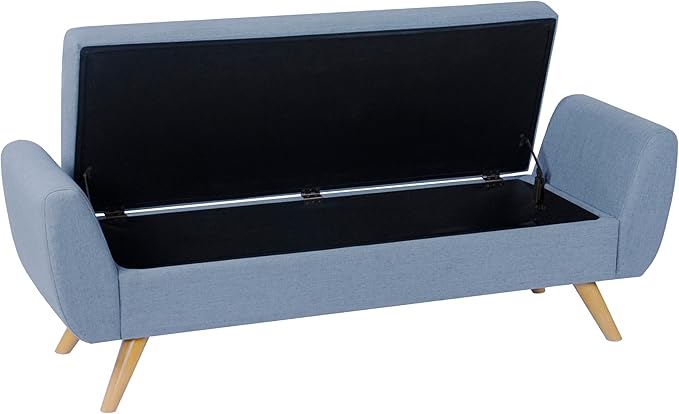 HomePop Modern Storage Bench with Wood Legs |Homepop Home Décor|Bench with Storage for Living Room & Bedroom - French Blue Woven