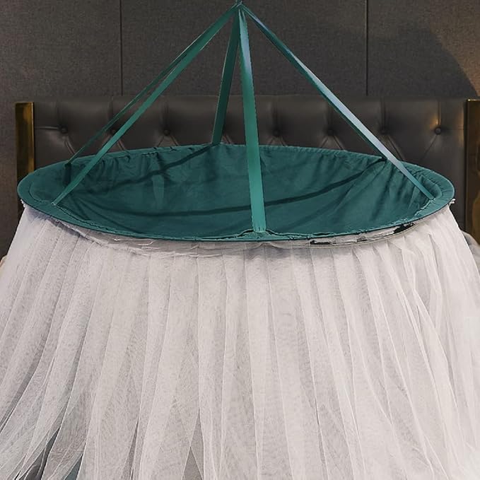 Kertnic Luxurious Bed Canopy for Girls & Adults - Double Layer Princess Canopy with Lace, Round Dome Mosquito Netting for Queen/King Bed Tent (Peacock Blue)