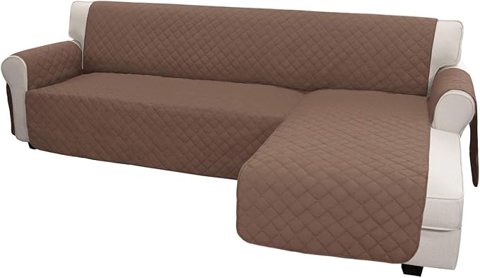 Easy-Going Sofa Slipcover L Shape Sofa Cover Sectional Couch Cover Chaise Lounge Slip Cover Reversible Sofa Cover Furniture Protector Cover for Pets Dog Cat(Small,Brown/Brown)