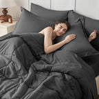 JOLLYVOGUE California King Comforter Set, Ultra-Soft Bed in a Bag Cal King Size 7 Pieces, Oeko-TEX Certified Bedding Set with Down Alternative Comforter, Sheets, Pillowcases & Shams, Dark Grey