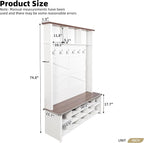 Ball & Cast 4-in-1 Hall Tree with 6 Hooks,Walnut Entryway Bench with Adjustable Shelves,Rustic Shoe Organizer with 16 Open Compartments,for Mudroom,Living Room,Hallway,White