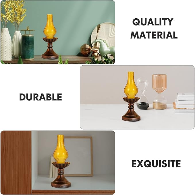 Uonlytech Vintage Decor Glass Lamp Chimney, Chimney Transparent Glass Shade Replacement Oil Lamp Wall Lamp for Vintage and Antique Style Lamps, Yellow Home Decor