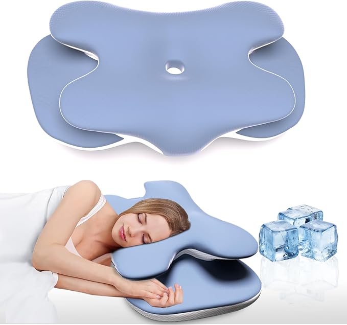 Cervical Neck Pillow for Pain Relief - Contour Memory Foam Pillows with Cooling Pillowcase, Neck Support Pillows for Sleeping, Ergonomic Orthopedic Pillow for Side, Back, Stomach Sleepers (Blue)