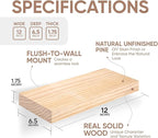 Homeforia Wood Floating Shelf 12 inch, High End Solid Natural Wood 12inch Floating Shelves for Wall Mounted, Unfinished Small Wooden Floating Shelves, Heavy Duty Bracket, 12 X 6.5 X 1.75 in, Set of 2