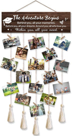 The Adventure Begins Graduation Picture Frame,Graduation Frame with Tassel Holder and 16 Clips,School Photo Framed,Highschool Graduations Gifts for He Her