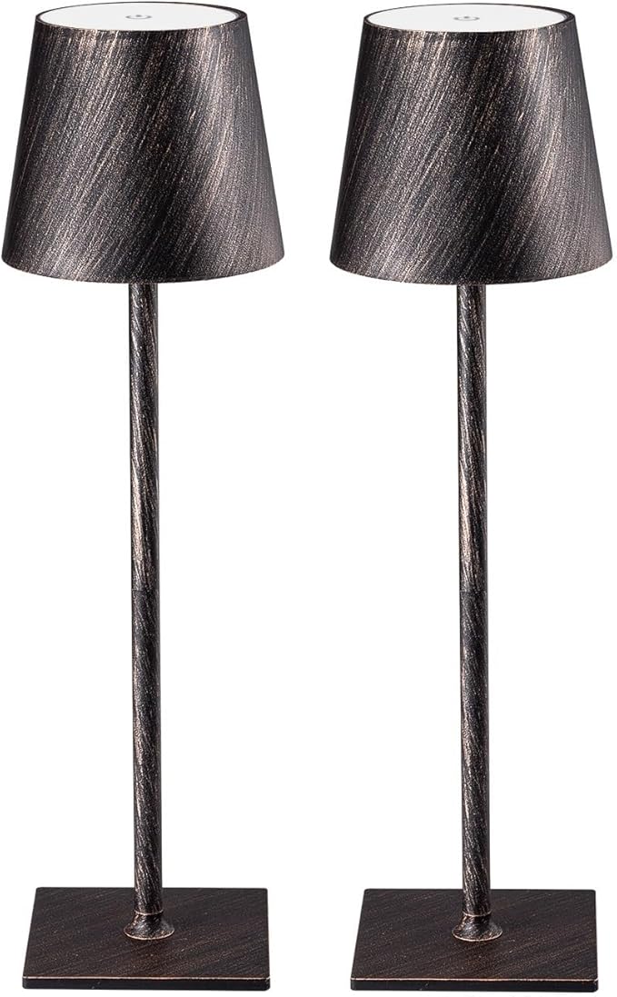 2 Pack Cordless Table Lamps, 3 Colors Stepless Dimming, 5000mAh Rechargeable Battery LED Desk Lamp for Bedroom/Couple Dinner/Desk/Cafe/Dining Room/Terrace(Antique Copper)