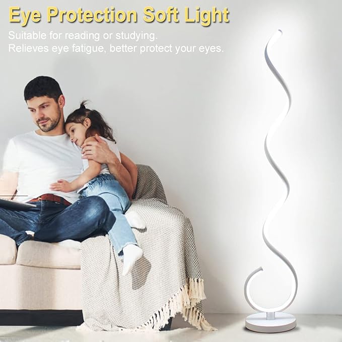 Spiral LED Floor Lamp, 40W Dimmable Floor Lamps for Living Room with Remote Control, Stepless Adjustable Colors & Brightness Standing Lamp Reading Corner Floor Lamp for Bedroom, Office -White