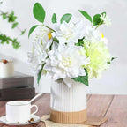 Fake Flower with Vase,White Silk Dahlia Artificial Flowers in Modern Ceramics Vase for Home Bathroom Office Desk Party Centerpiece Coffee Table Decor