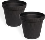 Elly Décor Set of 2 12 inch Round Saucer Modern Self Watering Planter Plates, Pots with Rattan-Like Finish, 12x12 Gray