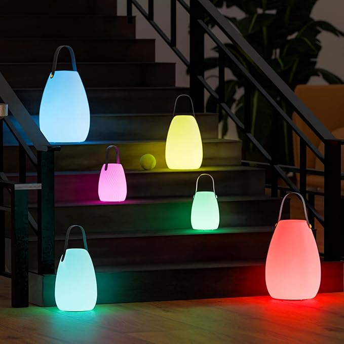 uuffoo 2 Pack Portable Outdoor Table Lamp - Dimmable Rechargeable Night Lights w/ Remote and 7 RGB Colors, IP44 Water-Resistant Hanging Lantern for Patio, Tent, Bedroom, Garden, Emergency