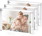 3 Pack Acrylic Picture Frames 5x7 Inch Free Standing, Clear Crystal 5'' x 7'' Picture Frame, Office Desktop Magnetic 5x7 Lucite Photo Frame for Specimens, Tickets, Stamps, Pictures Display