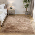 Goolela Faux Sheepskin Fur Area Rug 5x8 Light Brown Beige Fluffy Fuzzy Furry Shag Rug for Bedroom Living Room Washable Rectangle