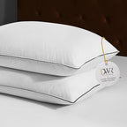 DWR Luxury Goose Feather Down Core Pillows Surrounded by Polyester - Set of 2 - Queen Size(20"x30") - Medium Firm - 100% Organic Cotton Cover