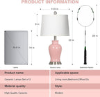 23" Pink Ceramic Table Lamps for Living Room, Modern Ceramic Lamps with Ginger Jar Design, Cute Bedside Lamp Set of 2, Elegant Bedroom Lamp for Nightstand Dining Room Side End Table Homedecor