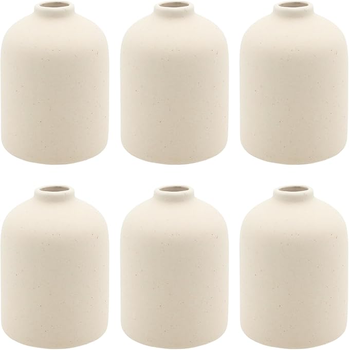 YANLING 6 Pack Small Vase for Flowers Boho Vases for Home Decor, Modern Light Yellow Ceramic Vases for Pampas Grass Simple Shelf Vase, Bud Vases for Wedding Dinner Table Party