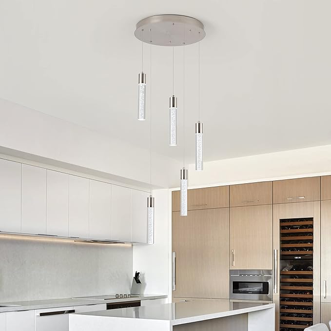 5-Light Pendant Lights for Kitchen Island, Kitchen Pendant Lighting Over Island,Integrated Modern Pendant Light with Crystal 40W,6000k Dimmable…