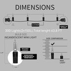 300LIGHTS(2*150L) Pink Extra-Bright with End Connectors Christmas Decorative Lights 19.44m UL Certified Mini String Light Set Waterproof for Home Garden Holiday Tree Party Patio Decor Wedding