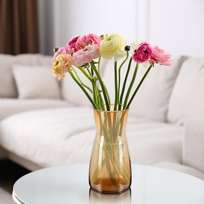 Thenshop 10 Pcs 8'' Tall Clear Flower Vase Wide Mouth Crystal Glass Boho Decorative for Centerpieces Bulk Tall Vase for Flower Bouquets Rustic Home Decor Wedding Housewarming Gift (Amber)