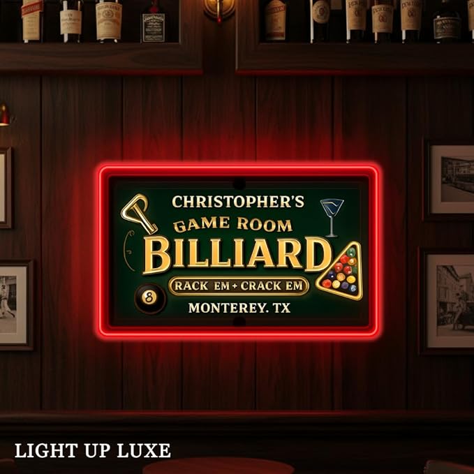 Personalized Billiards Neon Sign, Custom UV Printed Billiard LED Lights Signs, Decorative Wall Art, Lounge, Garage, Man Cave, Bar, Gaming Room Decor, Gifts For Men, Dad, Father, Friends