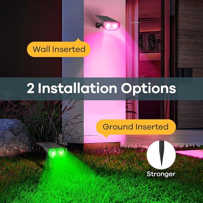 Linkind Solar Lights Outdoor Waterproof IP67, StarRay RGB Solar Spot Lights Outdoor, Color Changing Outdoor Solar Lights for Yard, Garden, Pathway, Decorations (Multicolor, 4 Pack)