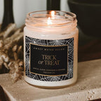 Sweet Water Decor Trick or Treat Candle, Autumn Scented Notes of Pumpkin, Spices, & Caramel, 40+ Hour Burn Time, Non-Toxic Soy Wax Blend, Poured in The USA, Cotton Wick, 9oz Glass Jar with Gold Lid