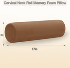Round Cervical Roll Cylinder Bolster Pillow, 4" x 17" Orthopedic Cervical Roll Memory Foam Ergonomically Pillow forBed， Car, Office and Home Use，with Washable Cover (Coffee)