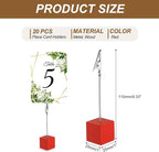 PATIKIL Place Card Holder, 20Pcs Memo Clip Holder Stand with Alligator Clasp Table Number Holders Wooden Base for Pictures Note Card Paper, Red