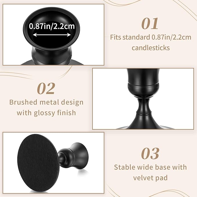 Sziqiqi Candlesticks Holder for Wedding Table Centerpiece - Black Taper Candle Holders Candle Stick Holder Bulk for Christmas Candlelight Dinner Wedding Party Festival Decor Pack of 6