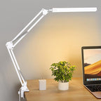 LED Desk Lamp for Home Office, Clamp-On with 3 Light Modes | 14W Adjustable Brightness 5000K Eye-Caring Lighting for Study/Bedroom/Computer Desk (White)