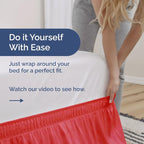 Wrap Around Dust Ruffle Bed Skirt - Red - for Queen Size Beds with 15 Inch Drop - Easy Fit Elastic Strap - Adjustable Pleated Bedskirt w/Brushed Fabric - Wrinkle Free - for Women, Men, Kids & Teens