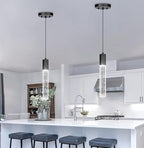 Set of 2 Pendant Lights for Kitchen Island, White Light, Black Crystal Linear Pendant Lighting, Bar Corner LED Light Fixture