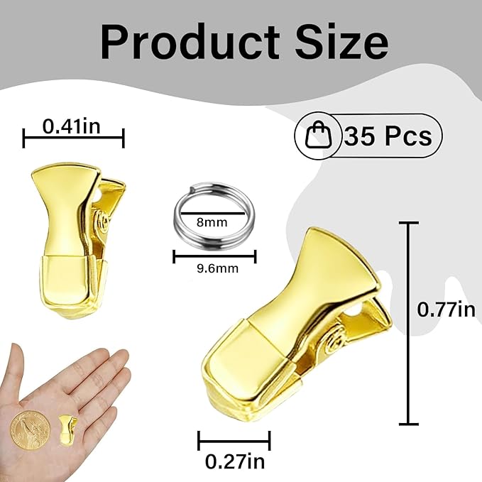 35 Pack Mini Metal Alligator Clips for Crafts Non-Slip Silicone-Coated Retro DIY Badge Small Clips (Glossy Gold)