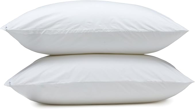 Amazon Basics Down Alternative Bed Pillows and Pillow Protector Case 2-Piece Set, Medium Density, Standard - Pack of 2, White, 26"L x 20"W