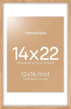 Homeforia 14x22 Picture Frame Wood, High End Natural Oak 14x22 Light Wooden Poster Frame with Mat 12x16, 14 x 22 Frames Matted to 12 x 16 Photo, 22x14 Hanging Frame, Tempered Glass, Wall Kit, Set of 1