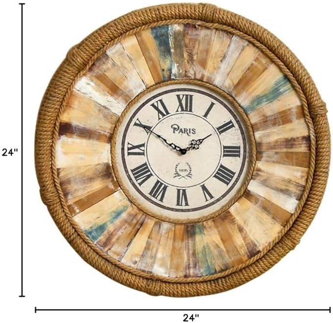Vintage 24 Inch Wall Clocks,Quartz Silent Non Ticking,Battery Operated,Roman Numeral Style,for Bedroom, Kitchen,Living Room Farmhouse Rustic