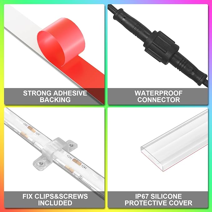 80ft COB RGB+IC LED Strip Lights, Bright Dream Color COB LED Light Strip with RF Remote App Control Music Sync Color Changing for Garden Outdoor Home Decor Pool Patio Party DIY Decoration-2 Rolls