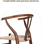 Wishbone Chair Natural Solid Wood Dining Chair/Hans Vegner Y Chair Rattan and Wood Accent Armrest Chairs Set of 4 (Ash Wood - Walnut)
