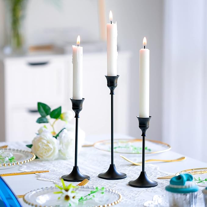 Romadedi Candlestick Holder Matte Black Candle Holder Set of 3 Decorative Candle Holder for Taper Candle for Fireplace Mantel Dinning Table Home Decorations Black 1 Set