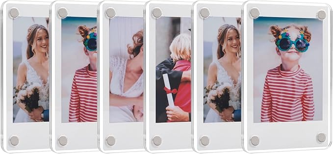 6 Pack Acrylic Fridge Magnetic Frame for Polaroid, 2.36x3.54 In Mini Picture Frames for Fujifilm Instax Mini, Double Sided Photo Refrigerator Magnet Picture Frame, Clear Picture Display Frame