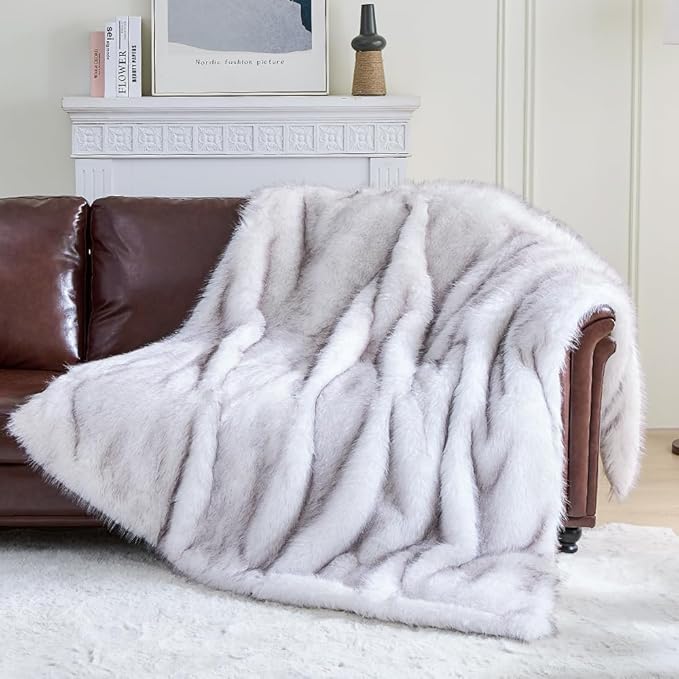 Fluffy Faux Fur Throw Blanket – Super Soft Warm Thick Plush Blanket for Bed, Couch & Office, Cozy Fuzzy Throw with Flannel Backing,90"x90", White