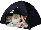 Sumbababy Full Size Bed Tent Canopy: Lights & Flags Indoor Floor Bed Kids Tent Playhouse - Space Blackout Sleeping Tents Indoor Breathable Portable Cottage Drafty Room Floor (Large Black)