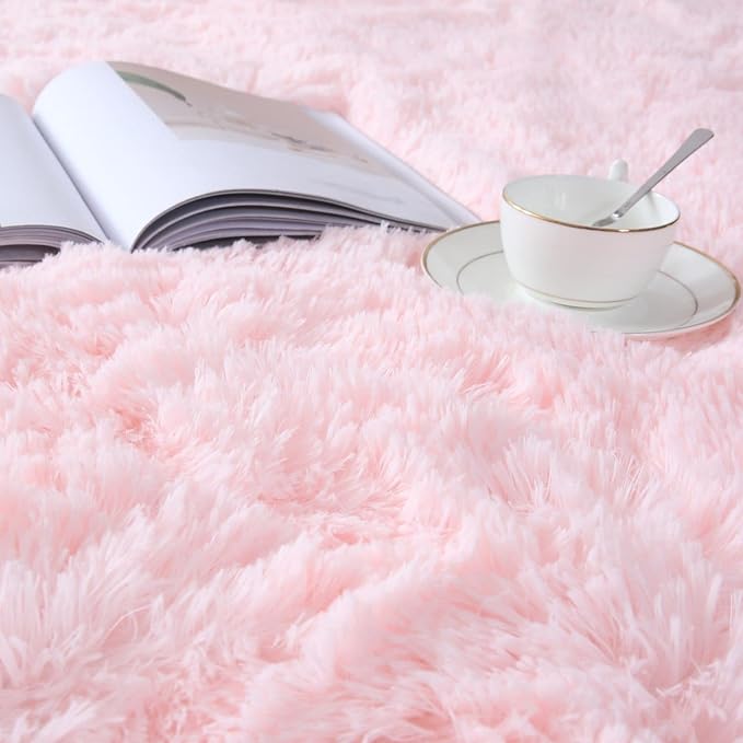 Soft Pink Rug for Girls Bedroom - 3x5 Feet Fuzzy Shag Area Rugs for Living Room,Large Comfy Non Slip Furry Plush Bedside Floor Carpet for Kids Baby Dorm Room