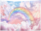 HVEST Rainbow Cloud Tapestry Wall Hanging, Rainbow and Pink Cloud with Glow Sunshine in Pastel Sky Tapestry, Aesthetic Nature Landscape Tapestry for Living Room Bedroom Aesthetic Decor, 36L x 48W Inches
