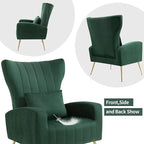 X-VOLSPORT Velvet Accent Chairs Set of 2, Mid Century Modern High Back Living Room Chair with Waist Pillow, Upholstered Arm Chair with Metal Gold Legs for Bedroom, Club, Green