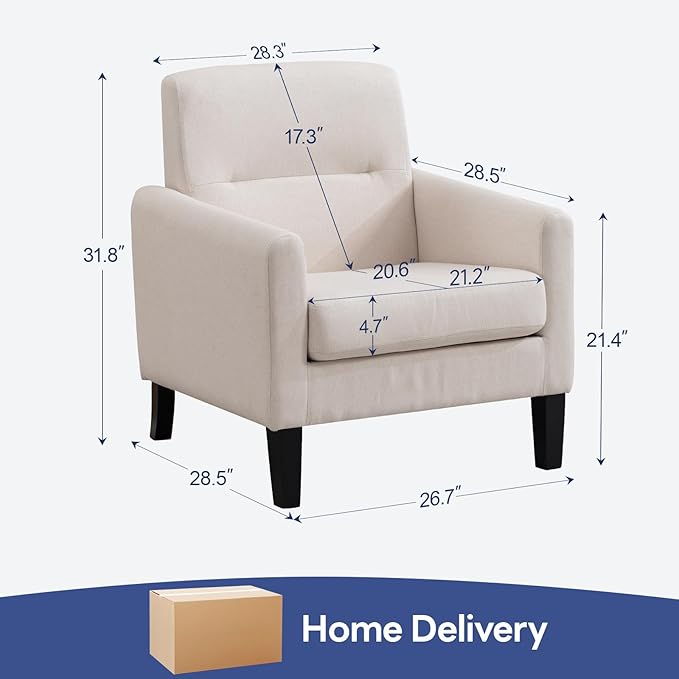 Accent Chair, Mid Century Modern Living Room Chairs Comfy Reading Chair with Upholstered Cushion Relax Armchair for Bedroom Apartment,Office,Begie