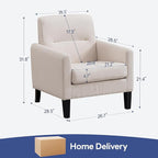 Accent Chair, Mid Century Modern Living Room Chairs Comfy Reading Chair with Upholstered Cushion Relax Armchair for Bedroom Apartment,Office,Begie