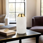 10.2" Ceramic Flower Vintage Vase - White & Gold Stripes Textured Ceramic Vase for Farmhouse Modern Home Decor Pampas Grass Centerpieces Living Room Bedroom Office Decoration